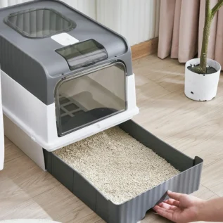 Easy To Clean Portable Fully Enclosed Drawer Top in Cat Litter Box with Splash Cover and Spoon, Cat Toilet Pet Supplies