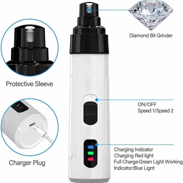 Electric Pet Nail Grinder with LED Light – Quiet USB Rechargeable