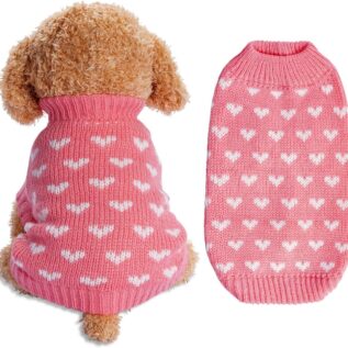 Pink Heart Knit Sweater for Small Dogs and Cats