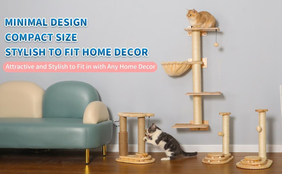91a96b0c-0f92-4fd5-84eb-eebe3714eb3e.jpg Cats beside several wooden scratching posts and wall shelves