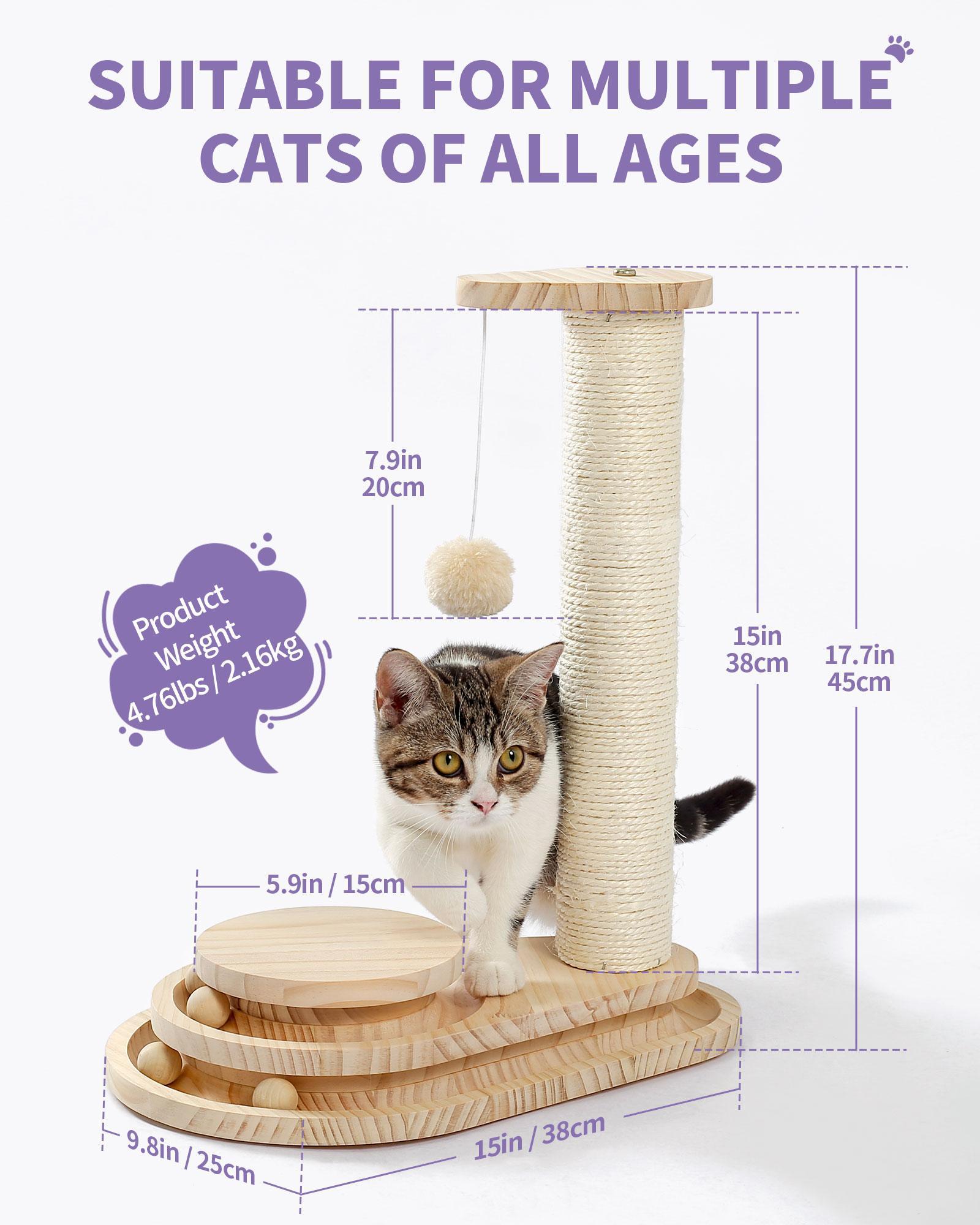 a3c83dc9-ad8c-4792-a519-8b52a1c7e33e.jpg Cat scratching post and ball track with labeled dimensions