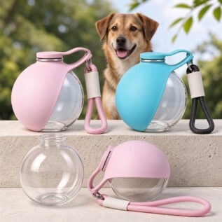Portable Dog Water Bottle with Folding Bowl, 285 ml