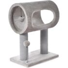 Gray elevated cat tunnel tree with hanging toys