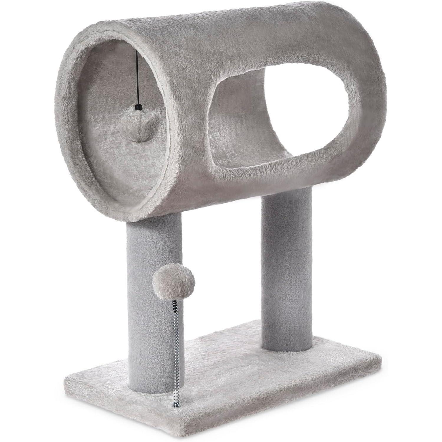 c0f7eafc-420e-4f87-92ac-54acbf9ccd1e.jpg Gray elevated cat tunnel tree with hanging toys