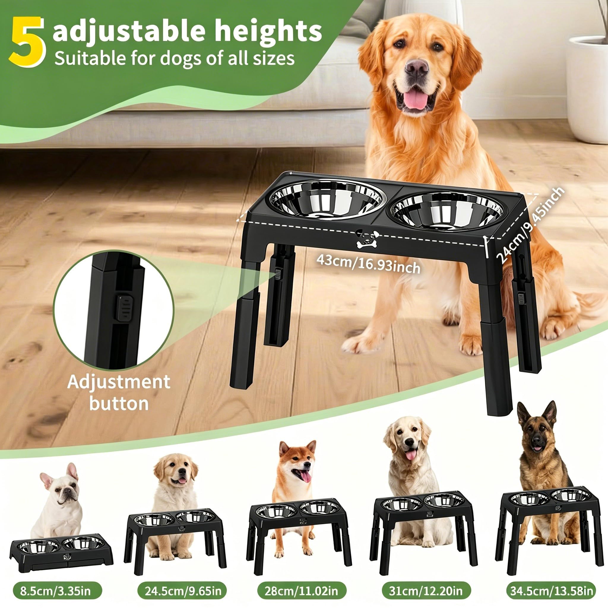 c3b4c7de-b8ab-4f97-9819-65365c90484a.jpg Dog bowl stand graphic showing five adjustable heights