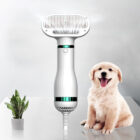 White pet dryer brush pictured beside a puppy