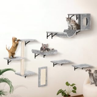6-Piece Wall-Mounted Cat Shelves and Hammock Set