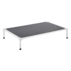 Gray elevated mesh dog bed with aluminum frame
