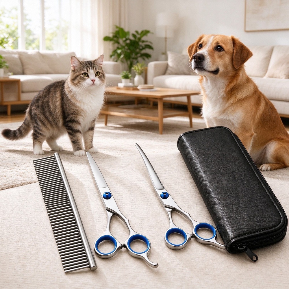 pet-grooming-scissors-comb-and-case-with-dog-and-cat-3765 Pet grooming scissors, comb and case with dog and cat